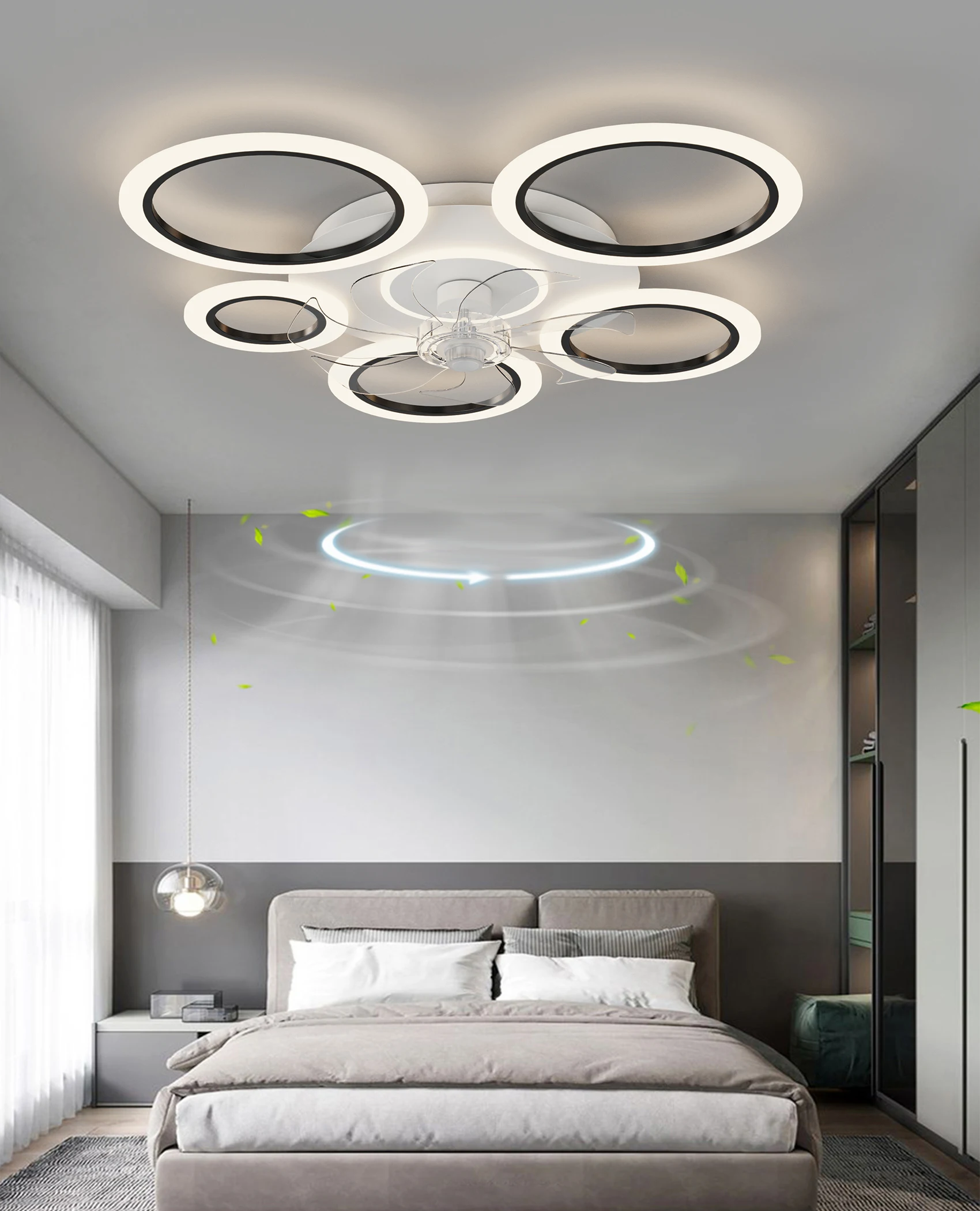 

BOSSEN Ceiling fan light, 6 speeds, black/white, RC Dimming/Bluetooth APP, 2700K-7000K, for living room, bedroom, timer function