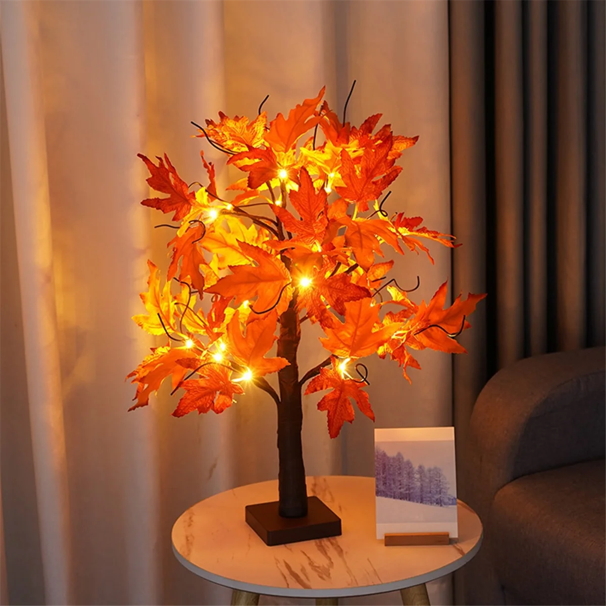 Autumn Decoration Maple Leaf Tree Lights with 24 LEDs, 60cm Light Tree with Autumn Leaves Decoration for Table Autumn