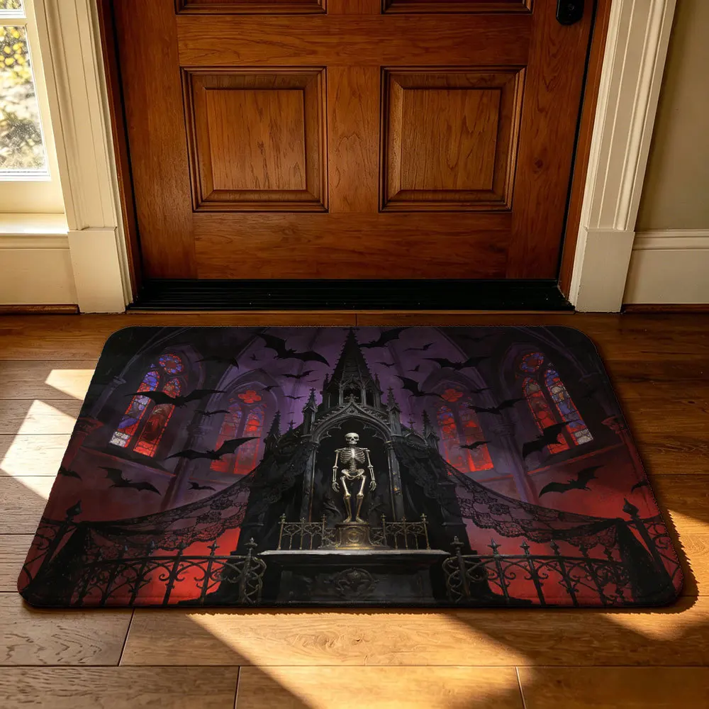 1pc Halloween Rug Gothic Castle Print Carpet, Machine Washable Anti-slip Mat for Home Living Room Corridor Floor Decor Door Mat