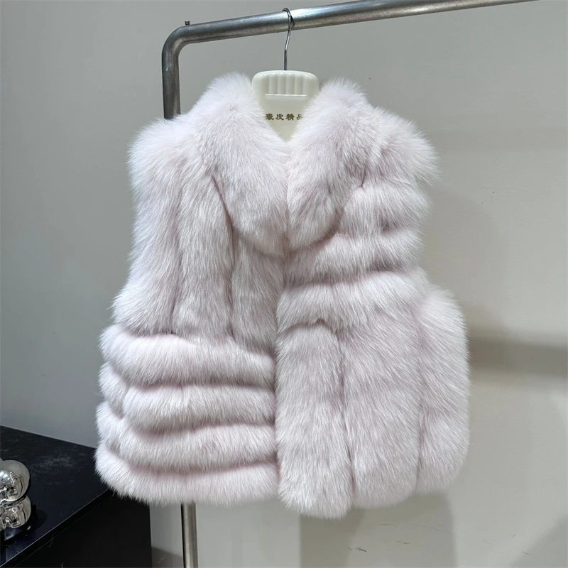 سترة شتوية جديدة موديل 2025 بياقة واقفة من الجلد بالكامل سترة قصيرة من فراء الثعلب y2k سترة غير رسمية على الموضة عالية الجودة للنساء