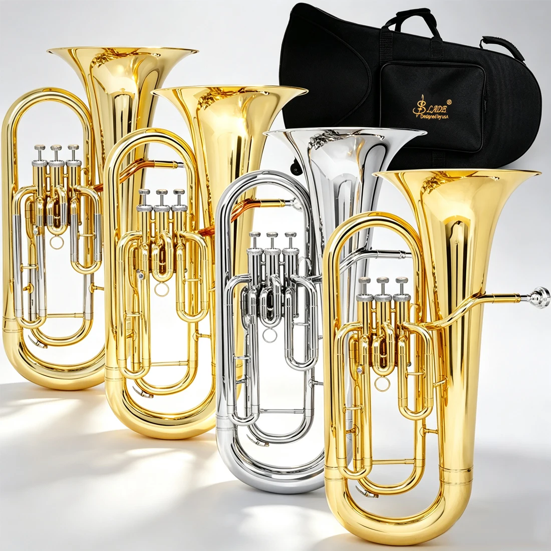 Bb Tone Bombardino Marching Wind Instrument Gold Lacquer 3 Valves Brass Body Baritone Horn for Student Band Outdoor Playing