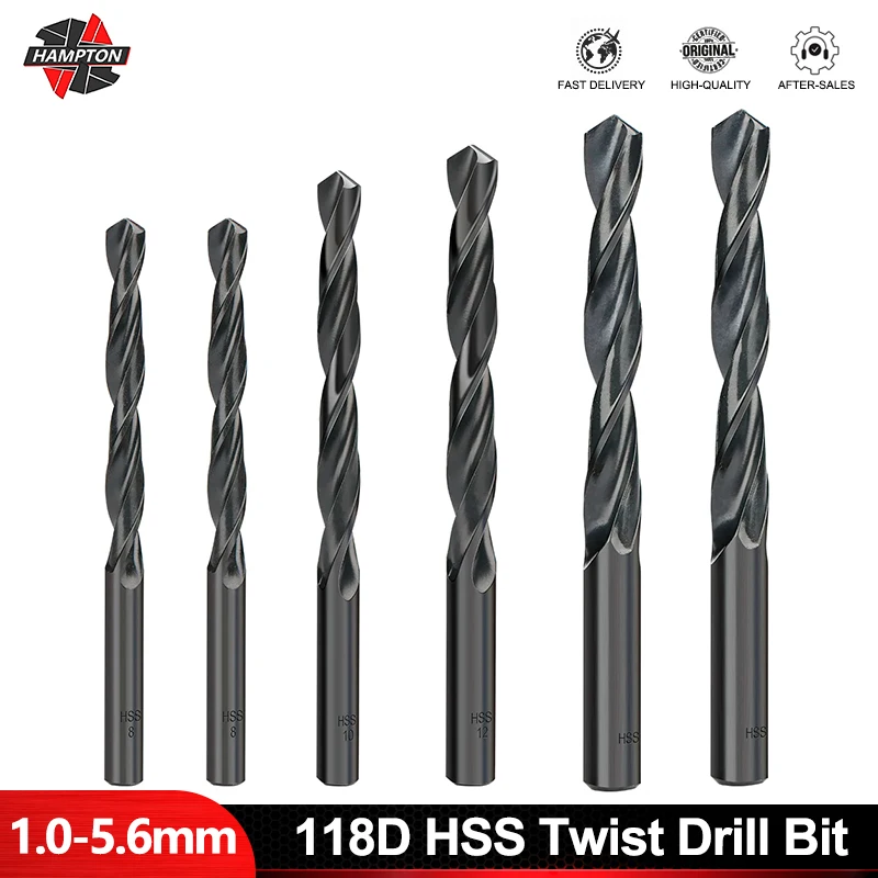 

HAMPTON Drill Bit 1pc 1.0-5.6mm Nitride Coating HSS Twsit Drill Bit For Wood Metalworking Drilling Hole Cutter Tools