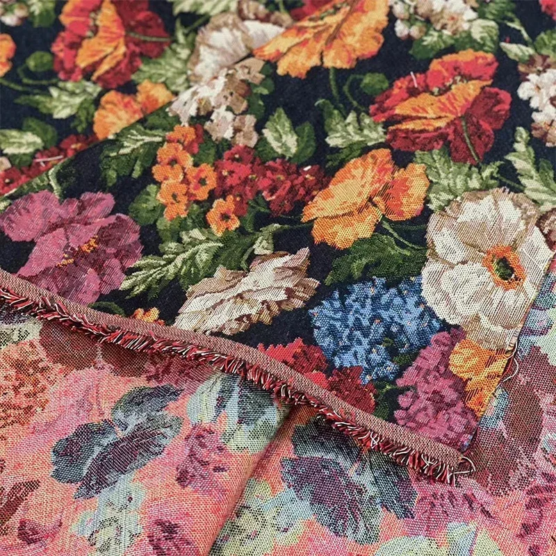 Oil Painting Flower Jacquard Fabric Ethnic Style Thickening Yarn Dyed Clothing Handmade DIY Sewing Cotton and Linen Fabric