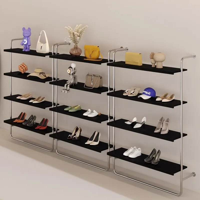 Stainless steel wall-mounted multi-layer black shoe rack bag