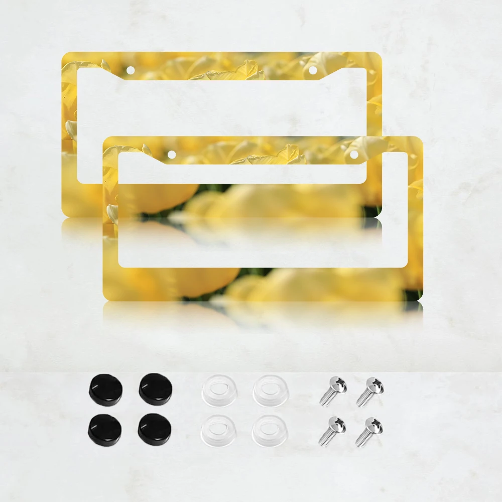 إطار لوحة ترخيص زهور التوليب الصفراء حامل لوحة ترخيص للأرضيات الشعبية لعلامات السيارة الأمامية والخلفية لتزيين السيارة المضحكة