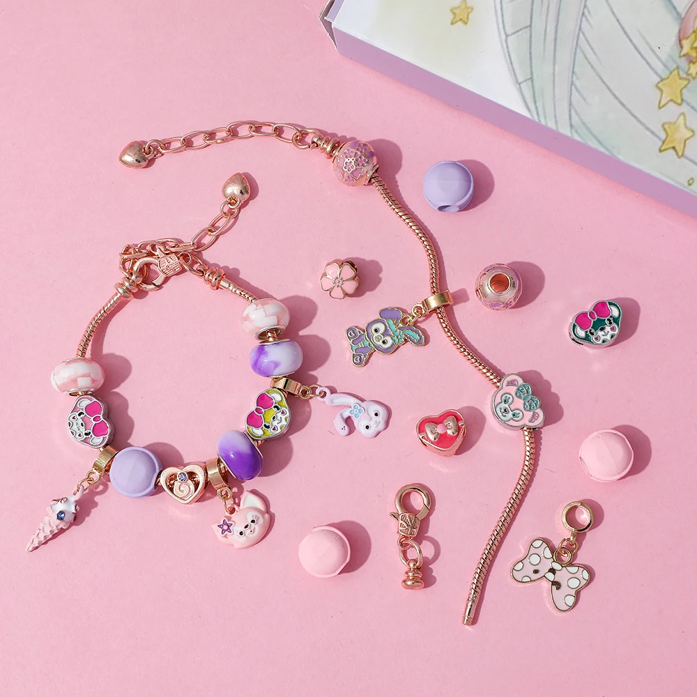 Disney Original Kawaii personaje Duffy Bear LinaBall colgante DIY cuentas caja ciega pulsera conjunto fiesta juguete para regalo hecho a mano