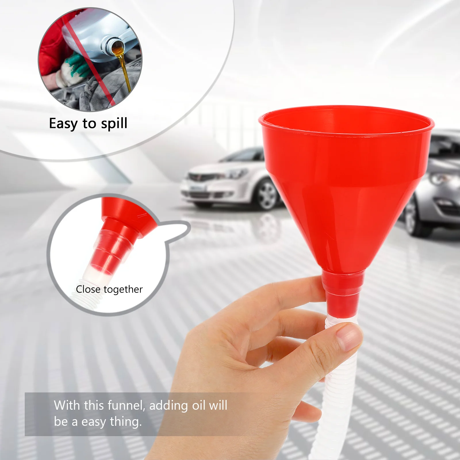 

2Pcs Oil Funnel Set Long Mouth Plastic Durable Car Motorcycle Use Hands Free Operation Prevent Spillage Engine Fluids