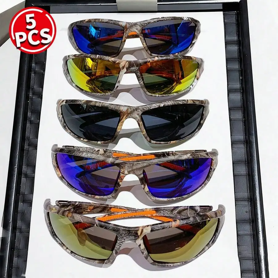 

5 Pairs Unisex Camo Sports Sunglasses Multi Color Lens For Outdoor Cycling Fishing Hiking