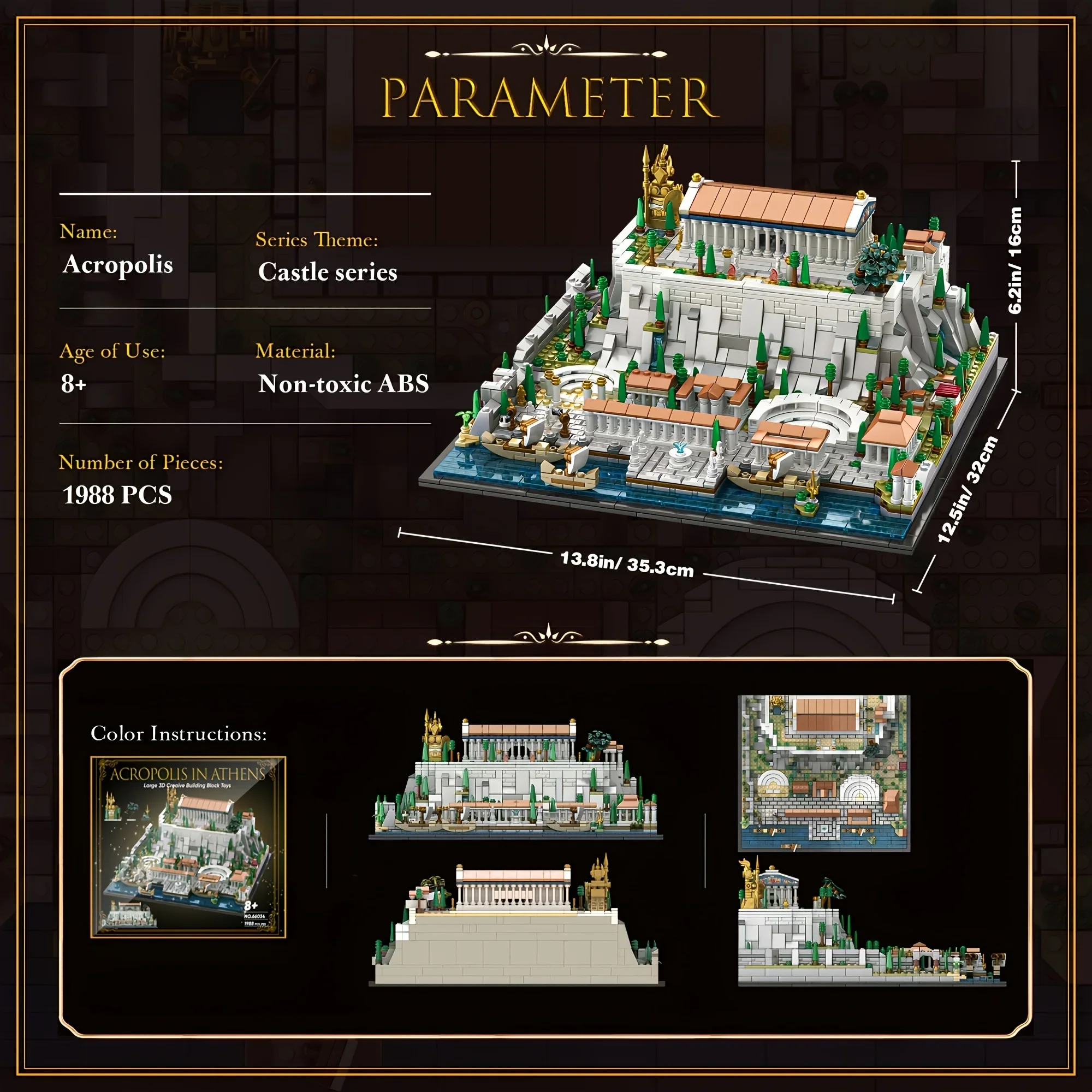 Middeleeuwse rijk Acropolis van Athene Stad koning gebied Gebouwen Blokken Decoratieve ornamenten Speelgoedarchitectuur Idee Kindercadeaus
