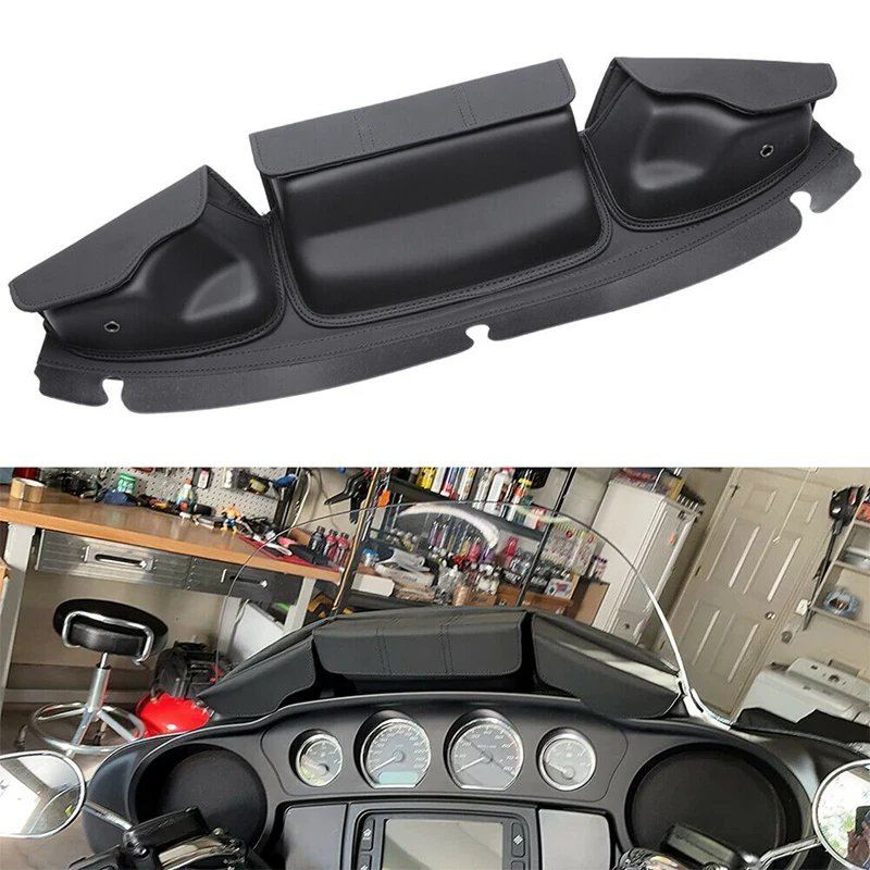 

Windshield Bag Three Pocket Batwing Fairing Pouch For 2014-2022 Touring Electra Glide, Street Glide Tri Glide