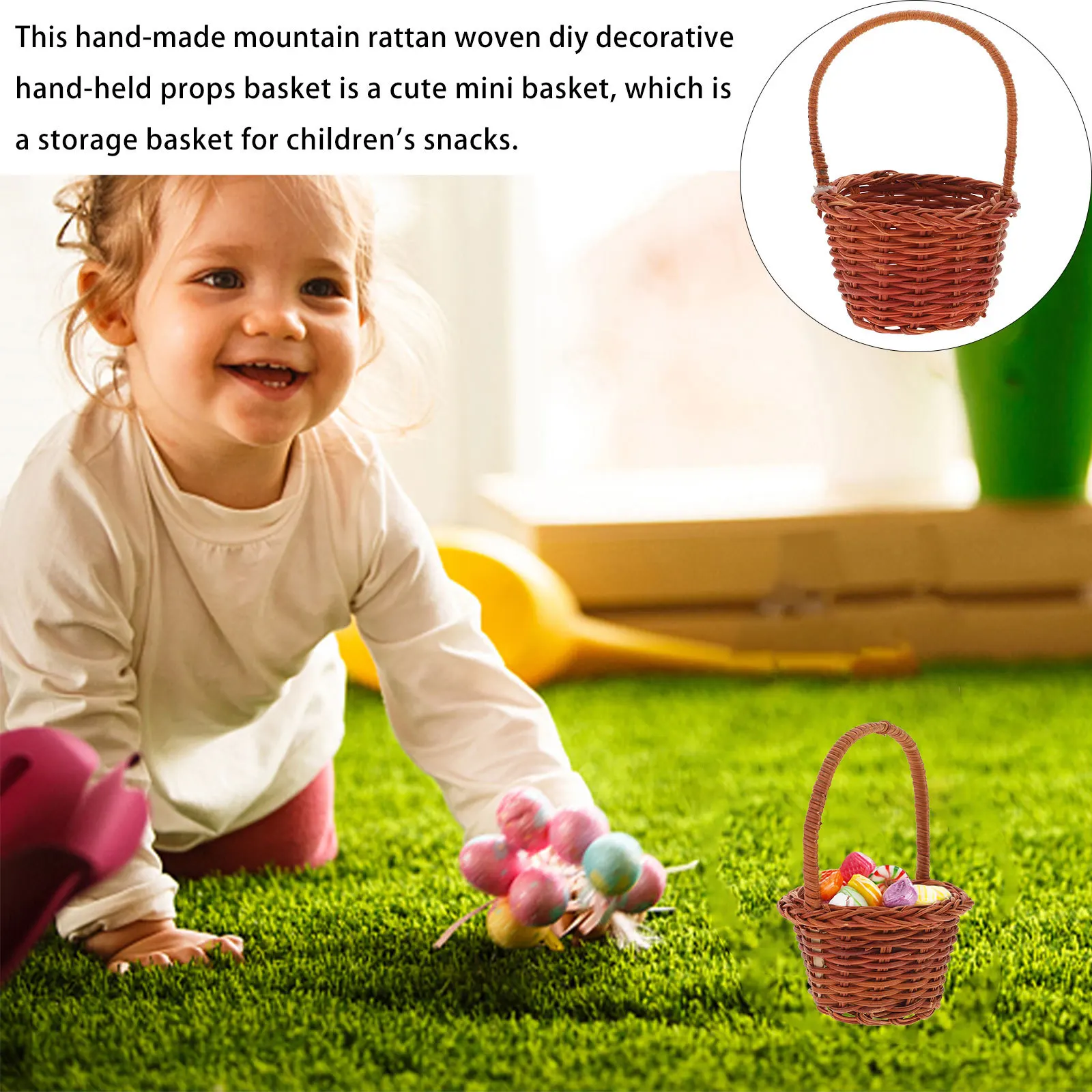 2pcs Miniature Woven Baskets Diy Rattan Basket Decor For Kids Mini House Accessory Storage Ornament Micro Scene Craft Props