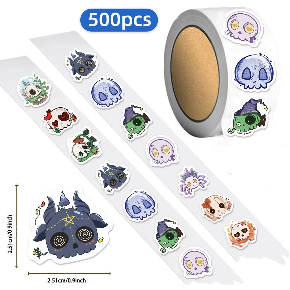

500pcs/roll Creative Groovy Skull Stickers Funny Cartoon Gothic Sticker Laptop Phone Luggage Sealing Graffiti Decals Decoration