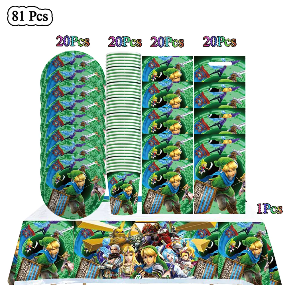 Game The Legend Birthday Theme Favor Party Supplies Party Set  Zelda Paper Cup Plate Gift Bag Napkin Baby Shower Party Decor