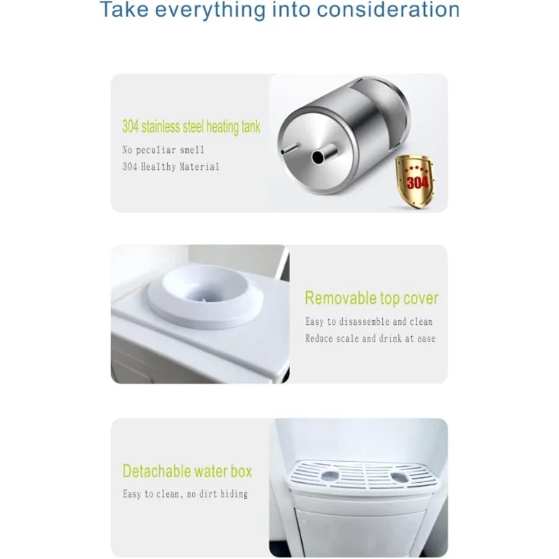 냉온수 탑로딩 정수기, 5갤런 물통, 어린이 안전 잠금 장치, 탈착식 물받이 및 수납장 포함