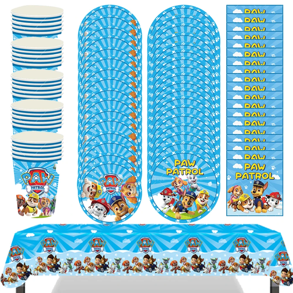 Skye Paw Patrol Sets Birthday Decorations For Party Disposable Tableware Paper Napkins Cups Plates Tablecloths Party Supplies