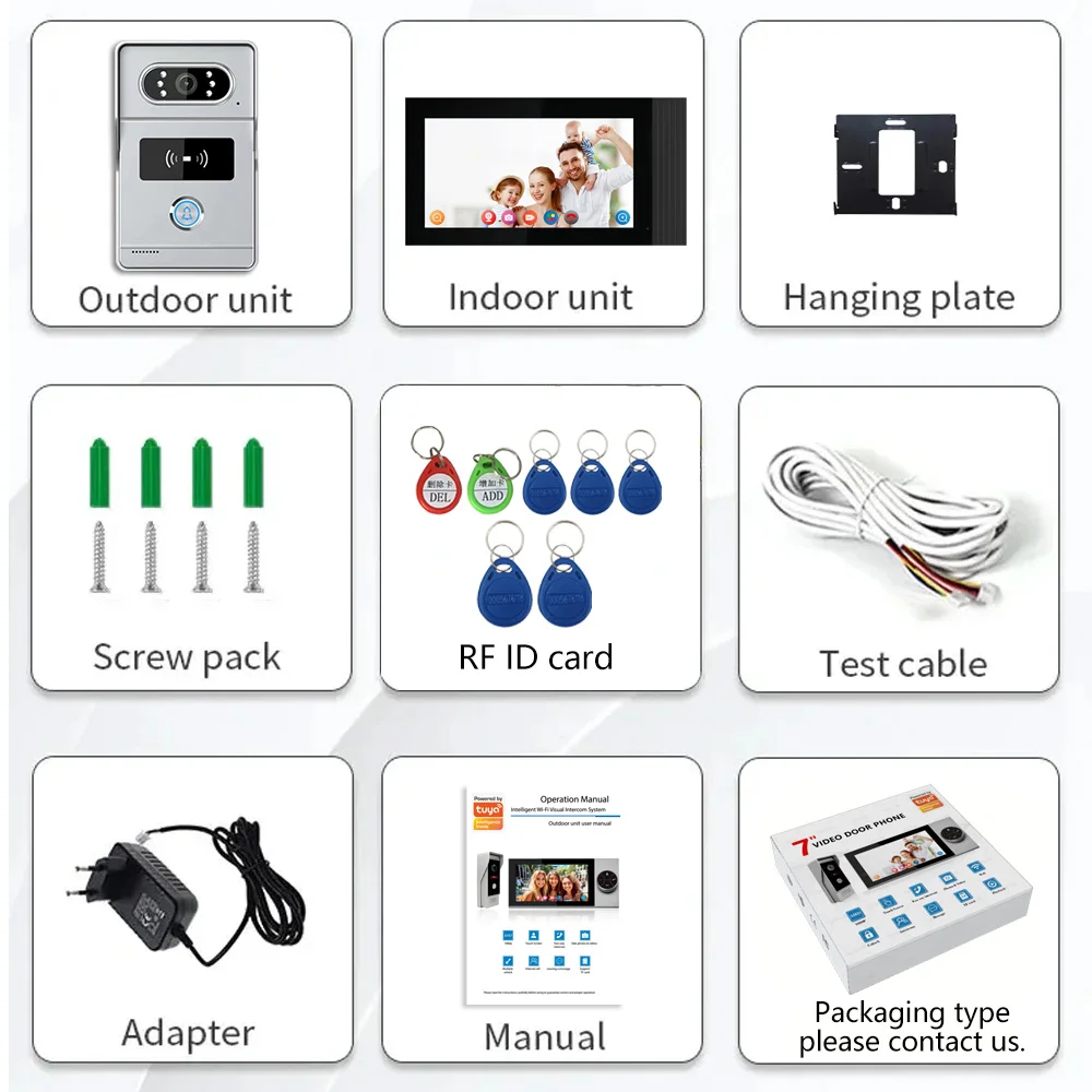 Sonnette intelligente Tuya avec télécommande, visionneuse de porte sans fil RFID, sonnette vidéo AHD, interphone vidéo