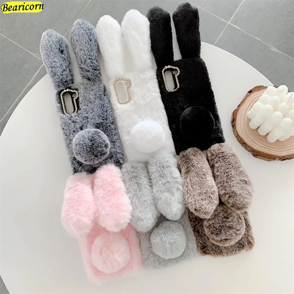 Soft Plush Case For Samsung Galaxy S23 S22 S21 FE S20 Ultra S10 S9 S8 Plus S7 Edge S6 3D Furry Rabbit Bunny Warm Fur Hair Cover