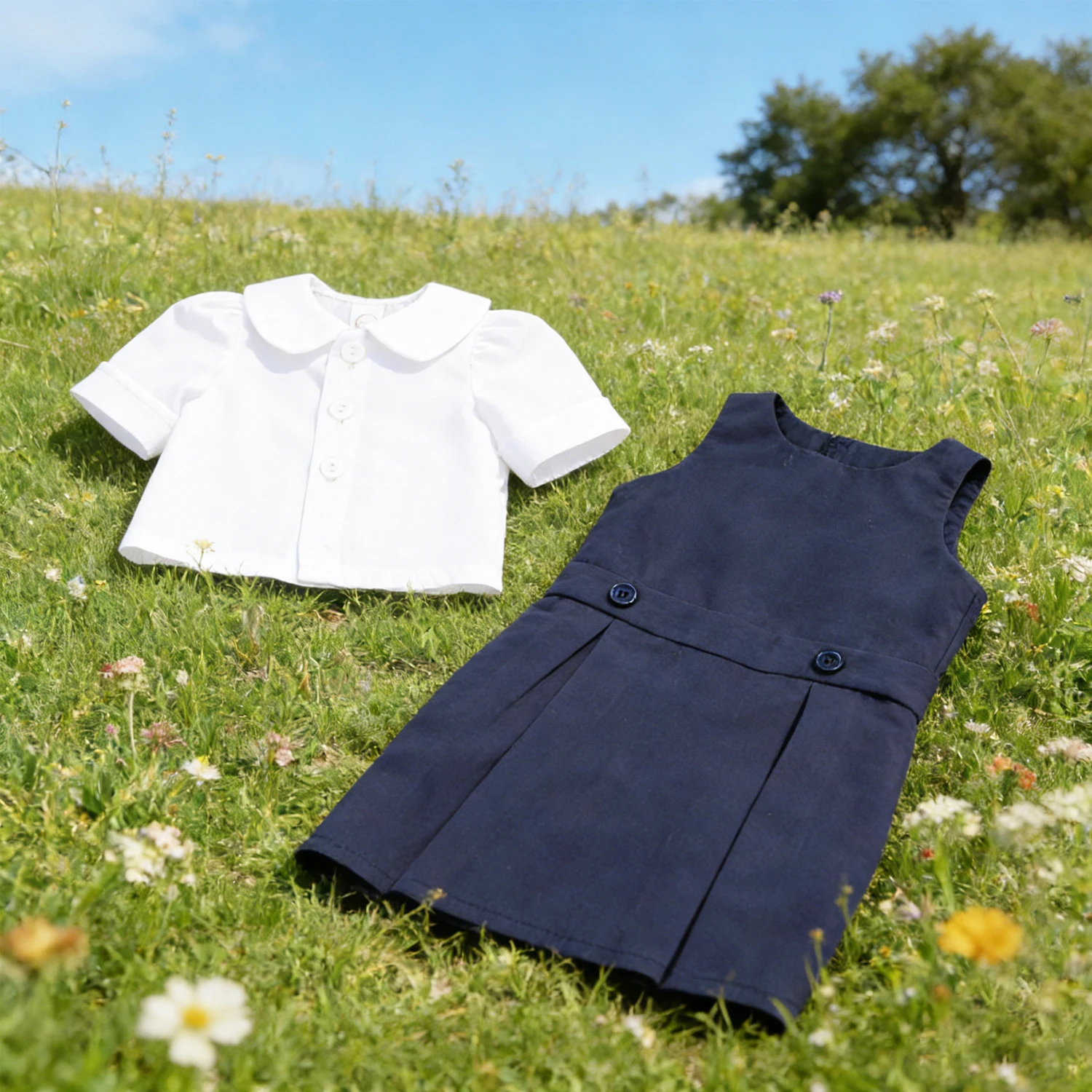 

Милое темно-синее длинное платье + белая рубашка для 18-дюймовых кукол American Girl и OG Girl, униформа для 17-дюймовых кукол Baby Girl.