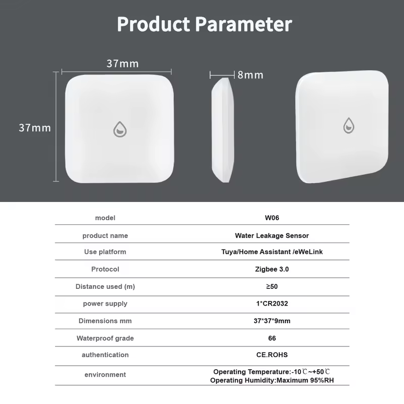 Tiny Water Leakage Smart Sensor ZigBee Smart Leakage Detector Alarm Supports tuya/Home Assistant/eWeLink for Smart Home Security - Image 6