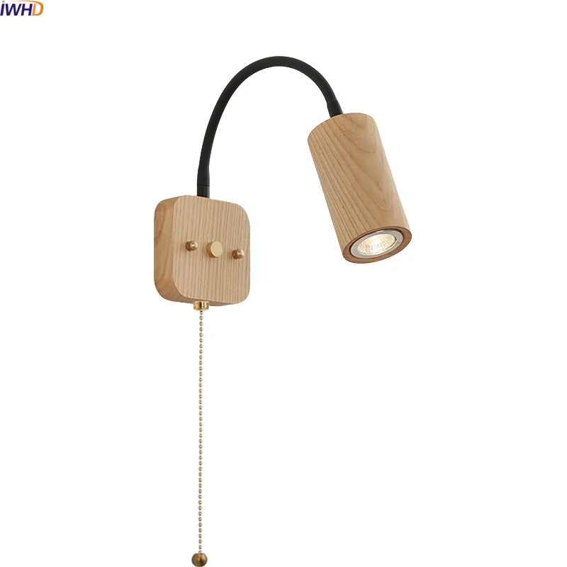 

IWHD Home Decor LED Wall Lamps Indoor Art 220v Square Round Ash Wood Lampshade Stair Light Mirror Bathroom Lampade De Parete