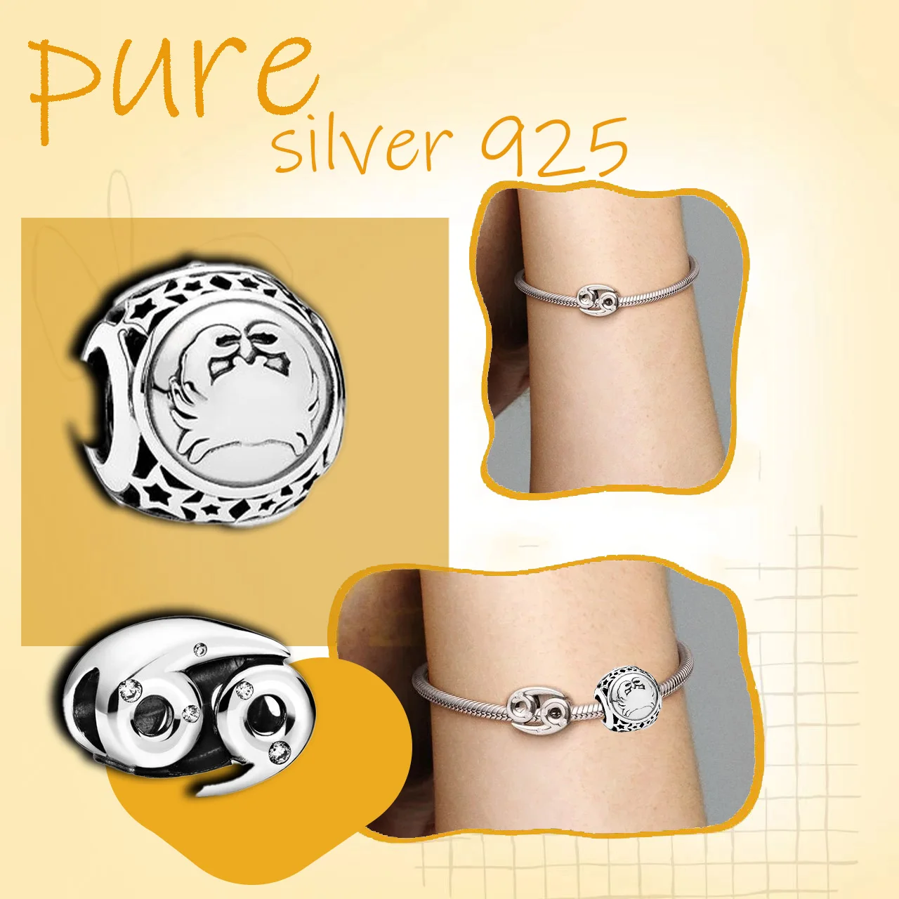 

Датский знак зодиака Рак универсальный классический браслет из стерлингового серебра кулон S925 женский кулон подарок на годовщину