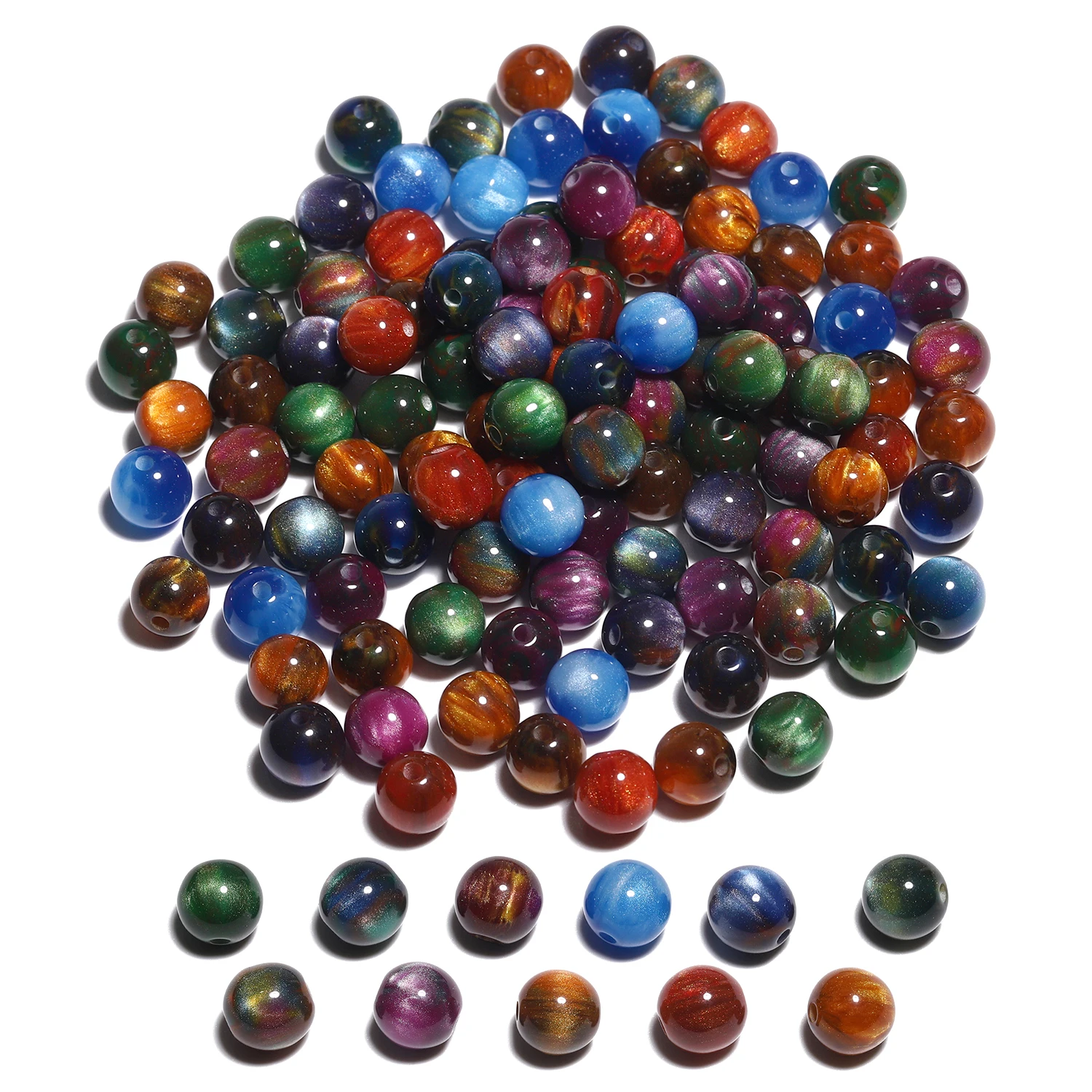 8mm 50 Stück Glitzer Tigerauge Runde Acrylharz Perlen Charm Lose Spacer Perlen für handgemachte DIY Schmuckherstellung Armband – Detail 8