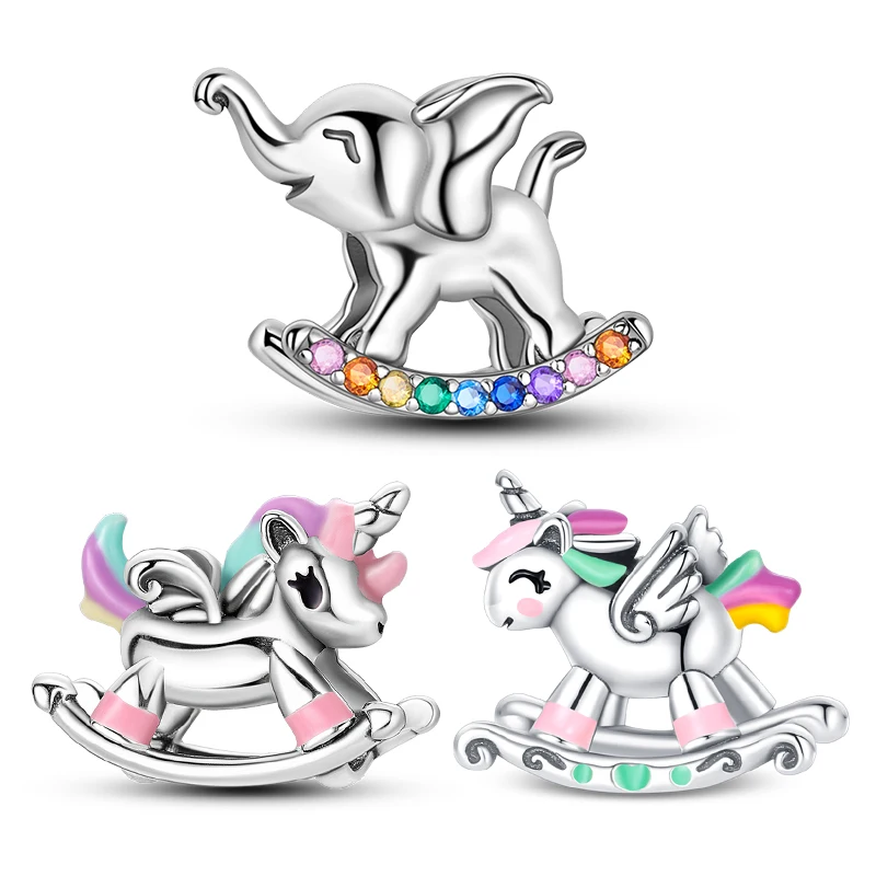 

New in Charms 925 Silver Wooden Horse Elephant Charms Beads Fits Pandora Original Bracelet For Women DIY Fine Jewelry Gifts