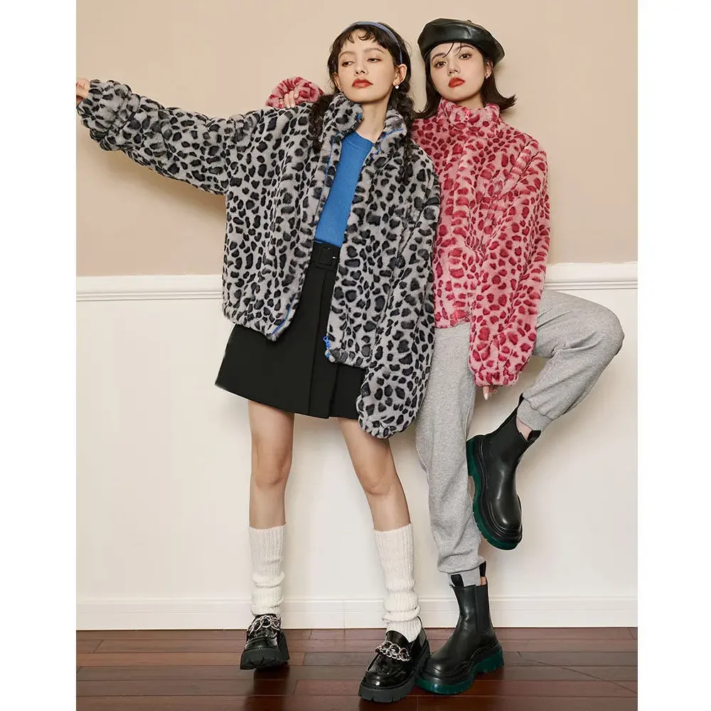 Women Coat Fleece Leopard Print Korean Office Lady Fashion New Autumn Spring Full Turtleneck Jackets for Women All-match