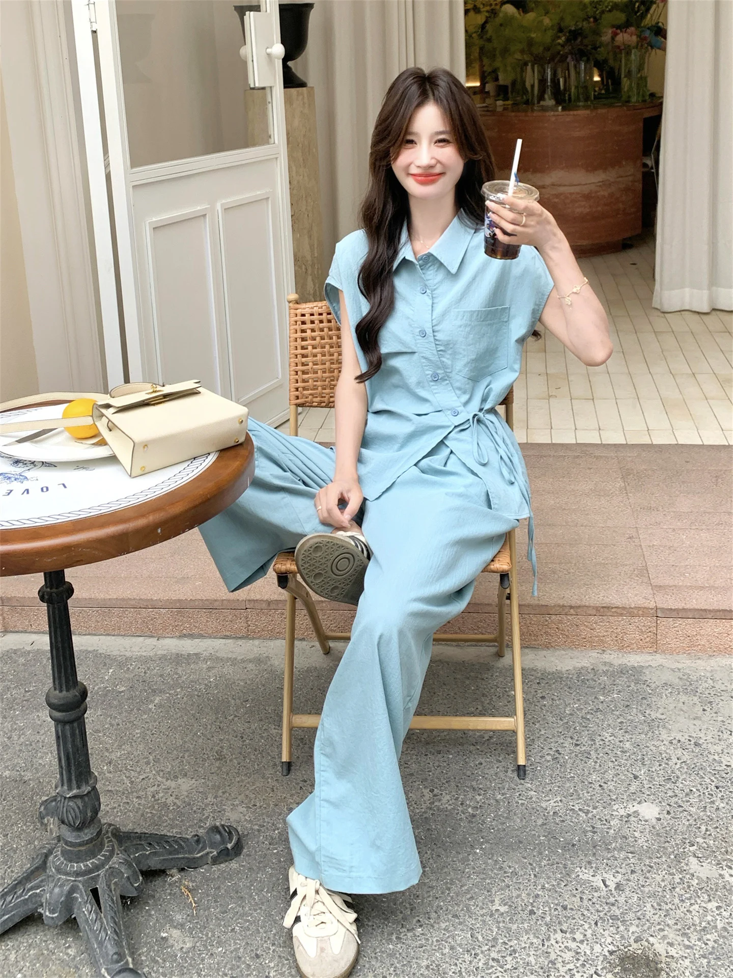 bleu-design-unique-sens-pantalon-a-jambes-larges-irt-deux-pieces-ensemble-femmes-ete-coreen-sle-respirant-polyester-decontracte-faion