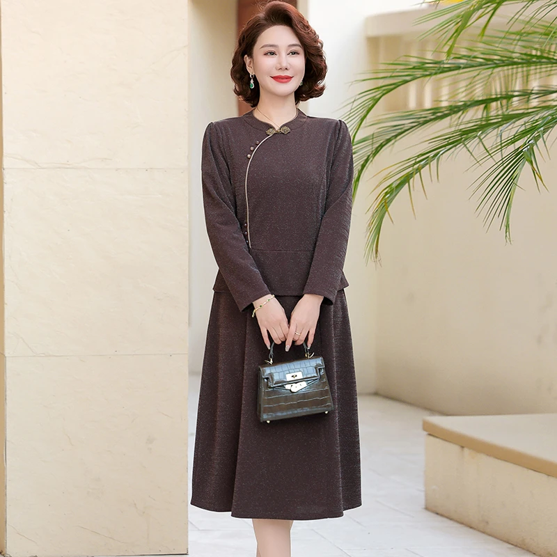 ใหม่ฤดูใบไม้ผลิฤดูใบไม้ร่วงชุดแม่ชุด Cheongsam ชุดใหม่จีน Slim Western Internet กลางผู้สูงอายุ Belly ครอบคลุมชุด