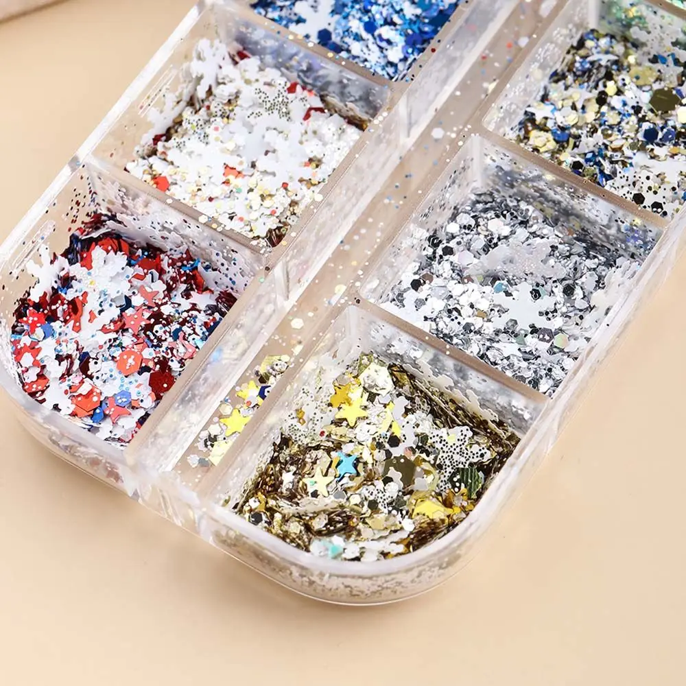 รูปแบบเรขาคณิตดาวเล็บคริสต์มาสเล็บเลื่อม 3D สติกเกอร์เล็บกลิตเตอร์เล็บเกล็ดเกล็ดหิมะเล็บ Paillettes