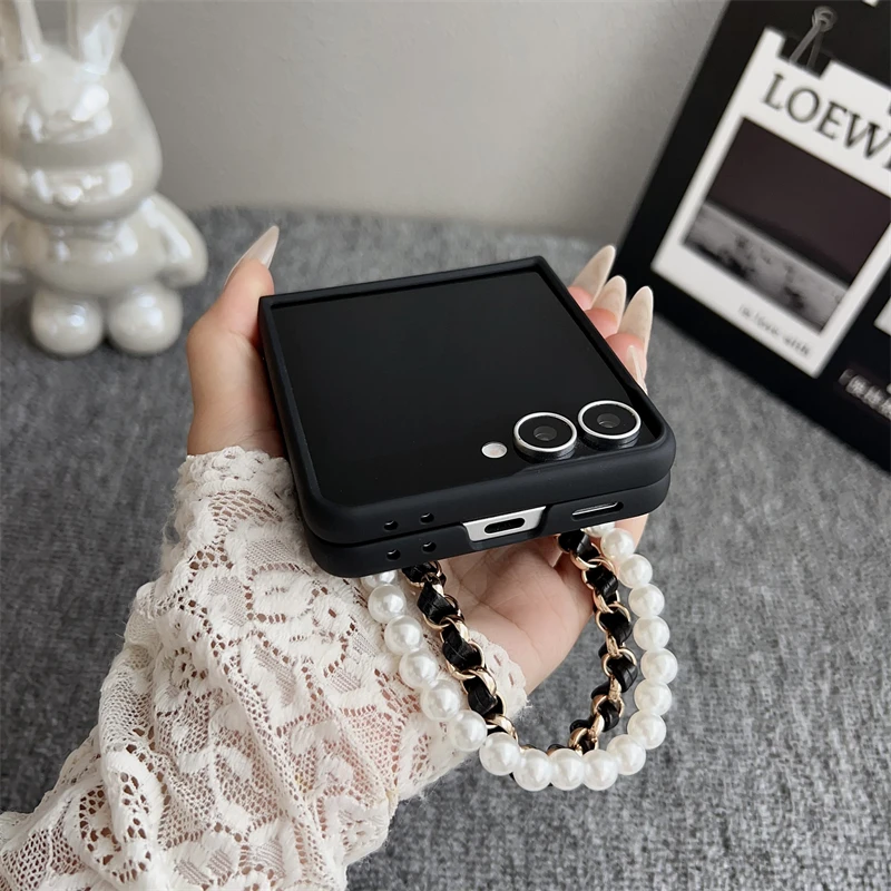 الفاخرة ديامود أرنب التمساح بو الجلود القضية لسامسونج غالاكسي Z Flip7 FE 6 5 4 3 اللؤلؤ سلاسل الحبل حزام غطاء مقاوم للصدمات