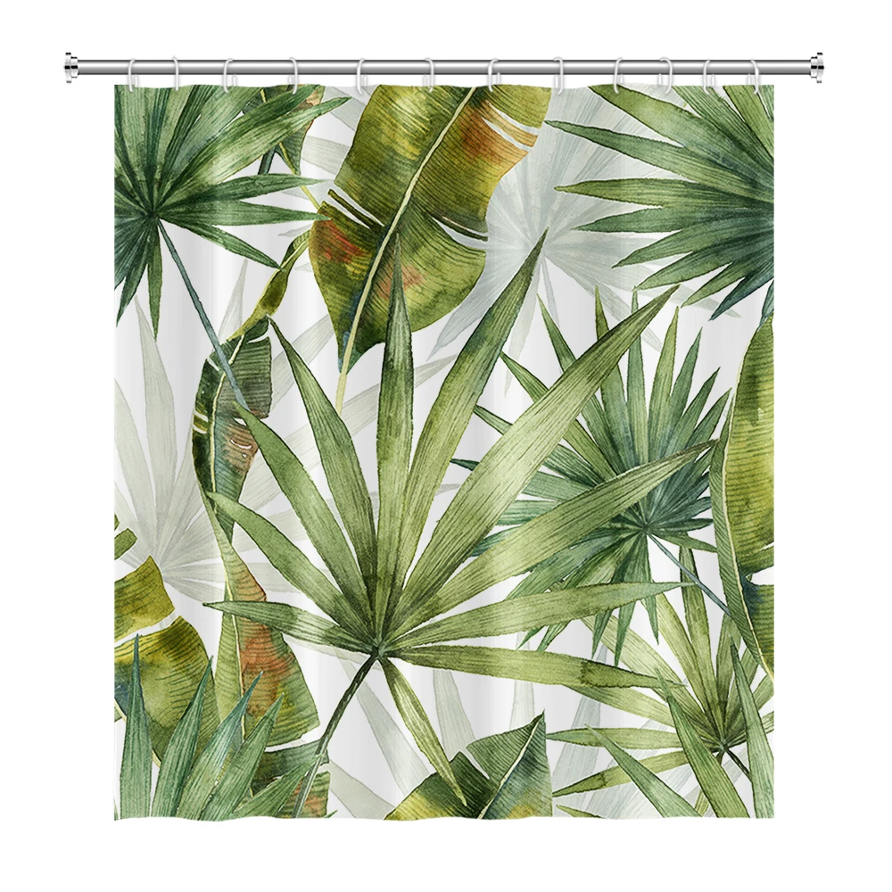 Tropical Jungle Green Leaves Flowers Shower Curtains Bathroom Decoration Waterproof Polyester Bath Curtain Home Decor With Hooks