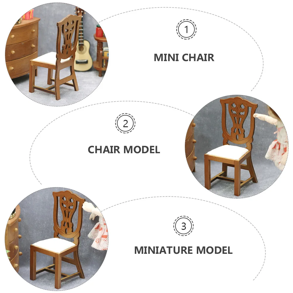 1:12 Scale Miniature Study Chair For Diy Mini House Room Box Decoration Small Office Chair Crafts Furniture Pretend Play