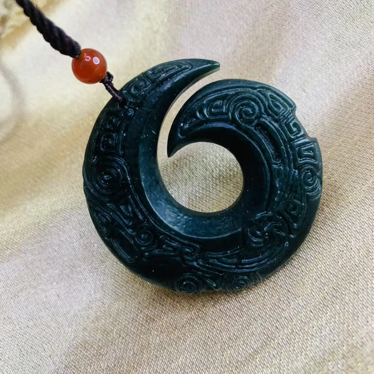 

Подвеска из натурального нефрита Хотан, черный винтажный изогнутый дракон