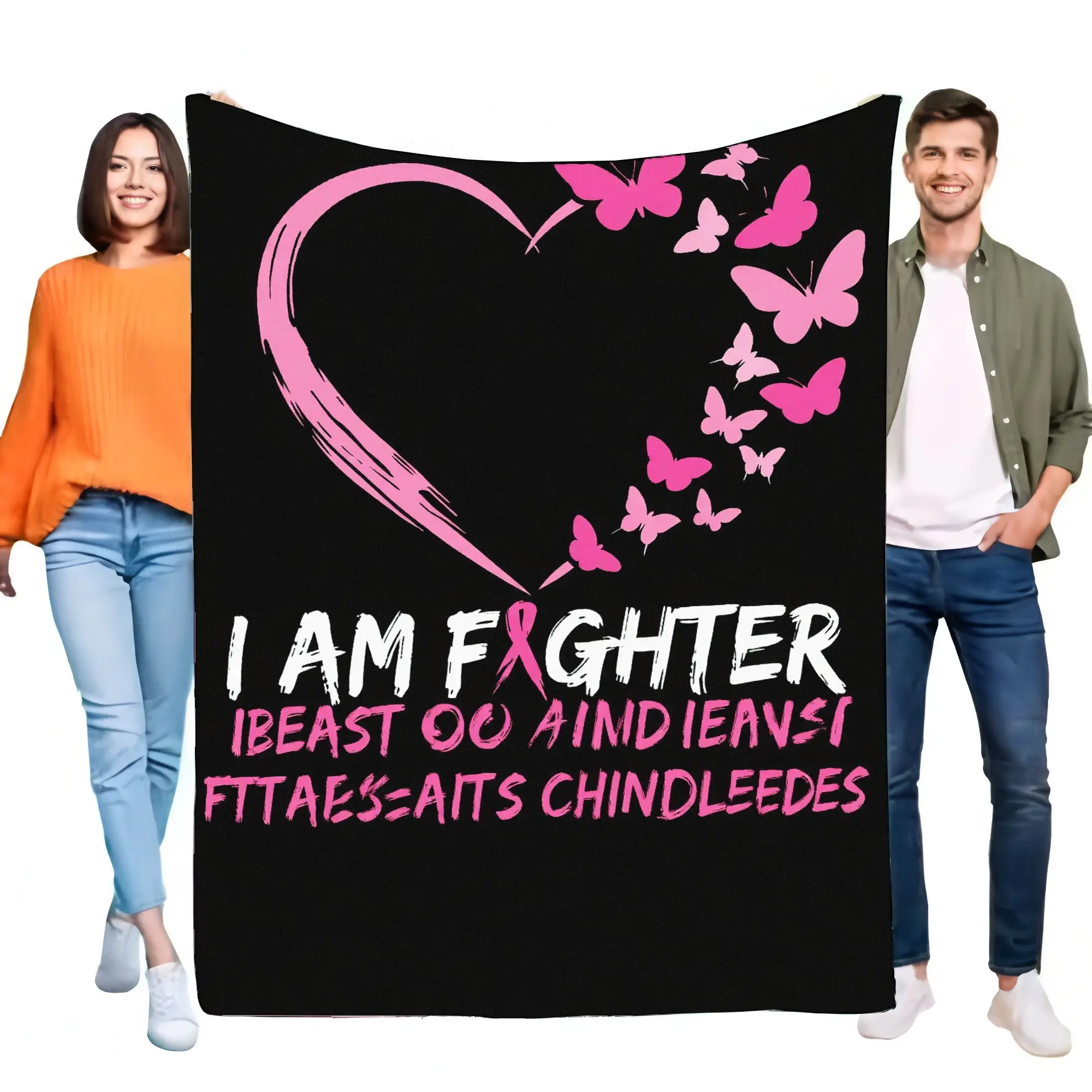 I Am Fighter Blanket Soft Cozy Throw for Support and Awareness, Lightweight Butterfly Design, Perfect Gift for Cancer Warriors a