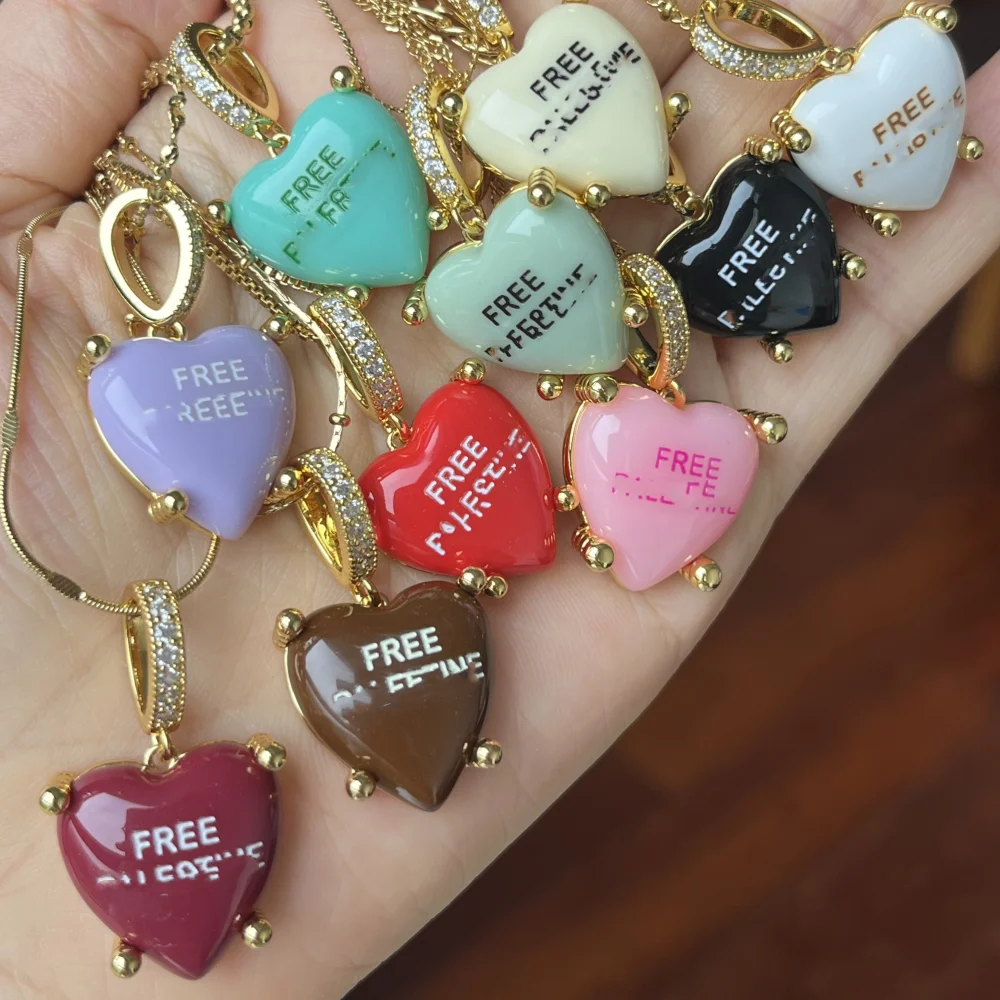 

Custom FP Pink Heart Pendant Stainless Steel Map Resin Heart Necklace for Women 18K Gold Plated Letter Charms DIY Jewelry Gifts