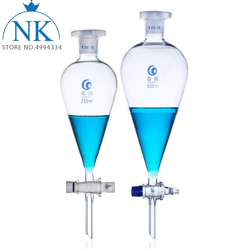 

1pcs Lab Glass Pear-shaped Separation Funnel Loikaw Dropping Funnel with Glass/PTFE Piston 60/125/250/500/1000/2000ml