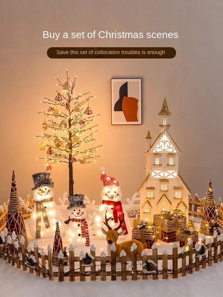 L13- Christmas Decoration Scene Christmas Tree Package Glowing Snowman Ornament House Elk Decoration