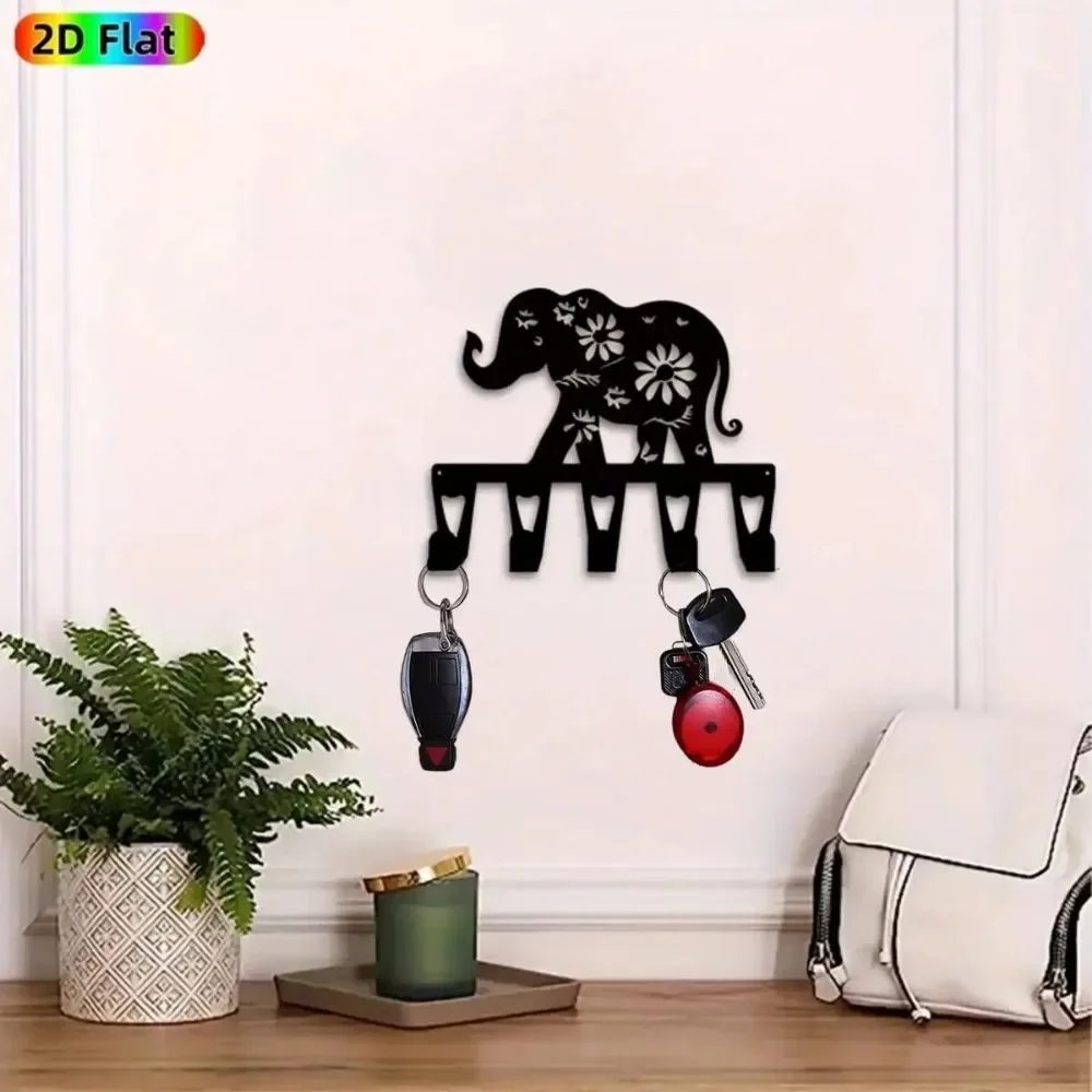 CIFBUY Iron Wall Decor Hand Forged Bohemian Elephant Key Holder 5 Hooks Animal Lover Gift Entryway Living Room