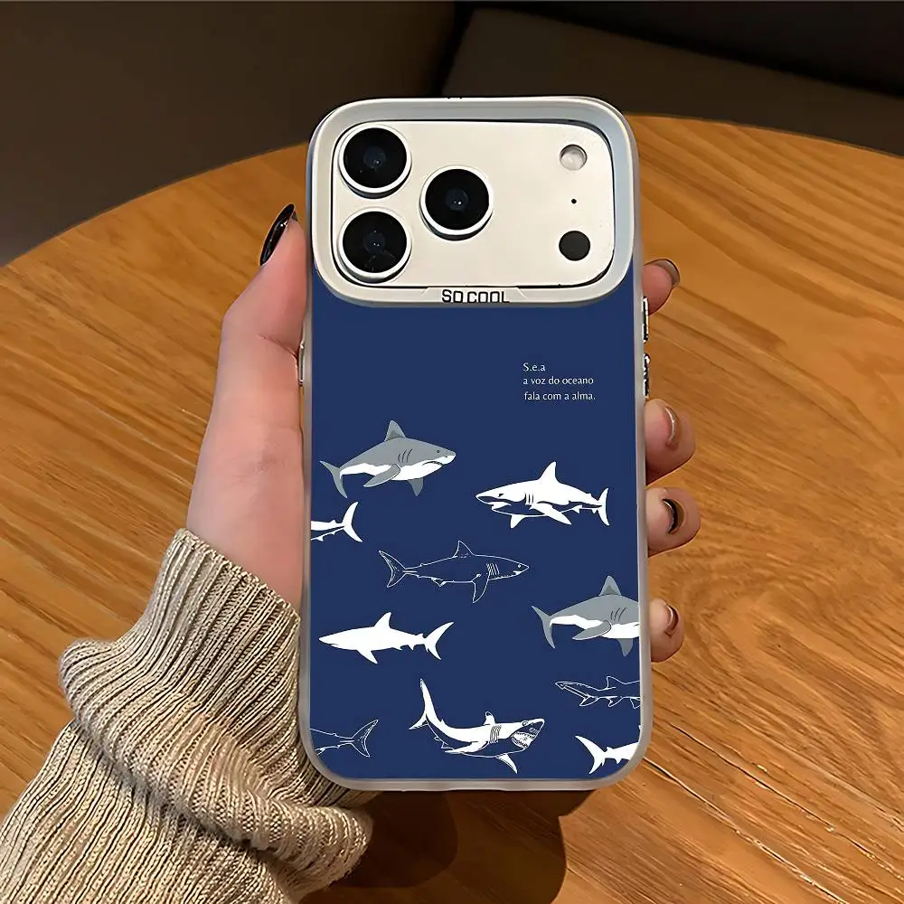 Blue Ahark Ocean White Matte Large Lens Frame Cover For iPhone 12 11 14 13 17 16 15 Pro Max Mini Plus E