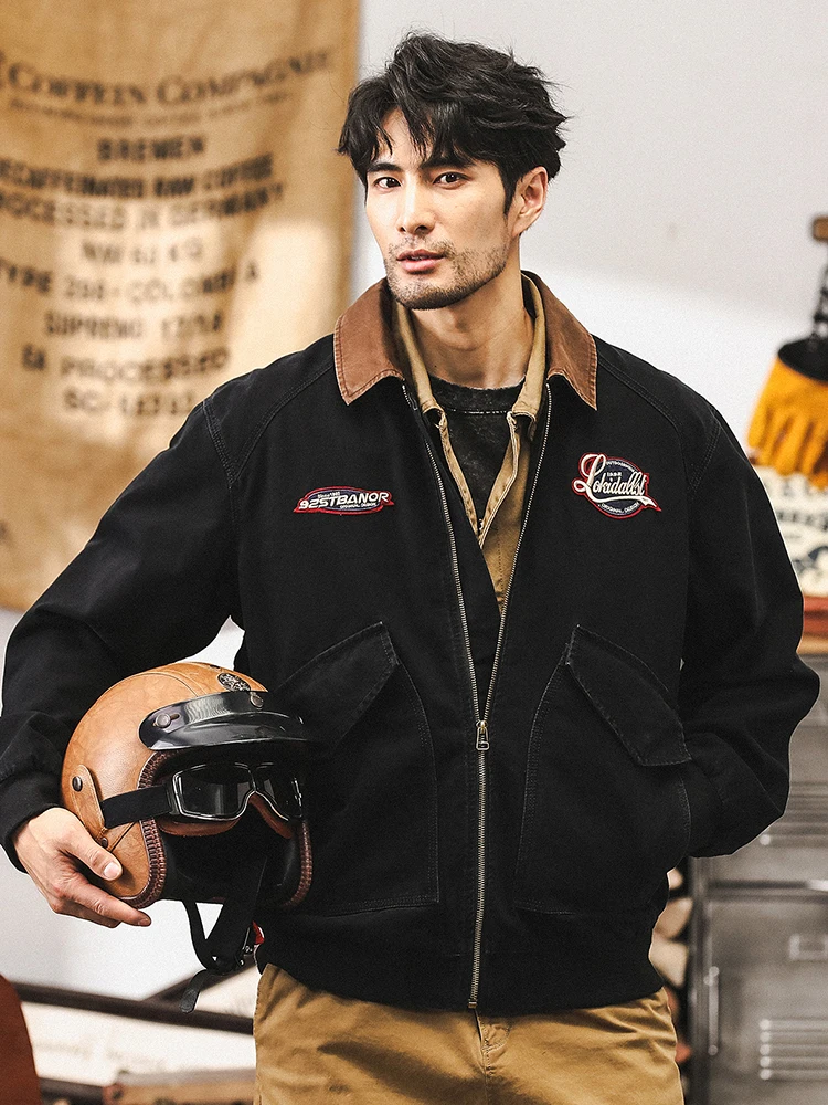 

Американская ретро-куртка в стиле Детройт, мужская, весенне-осенняя, свободного кроя, модная, для мотоциклистов, молодежная, хлопковая, повседневная