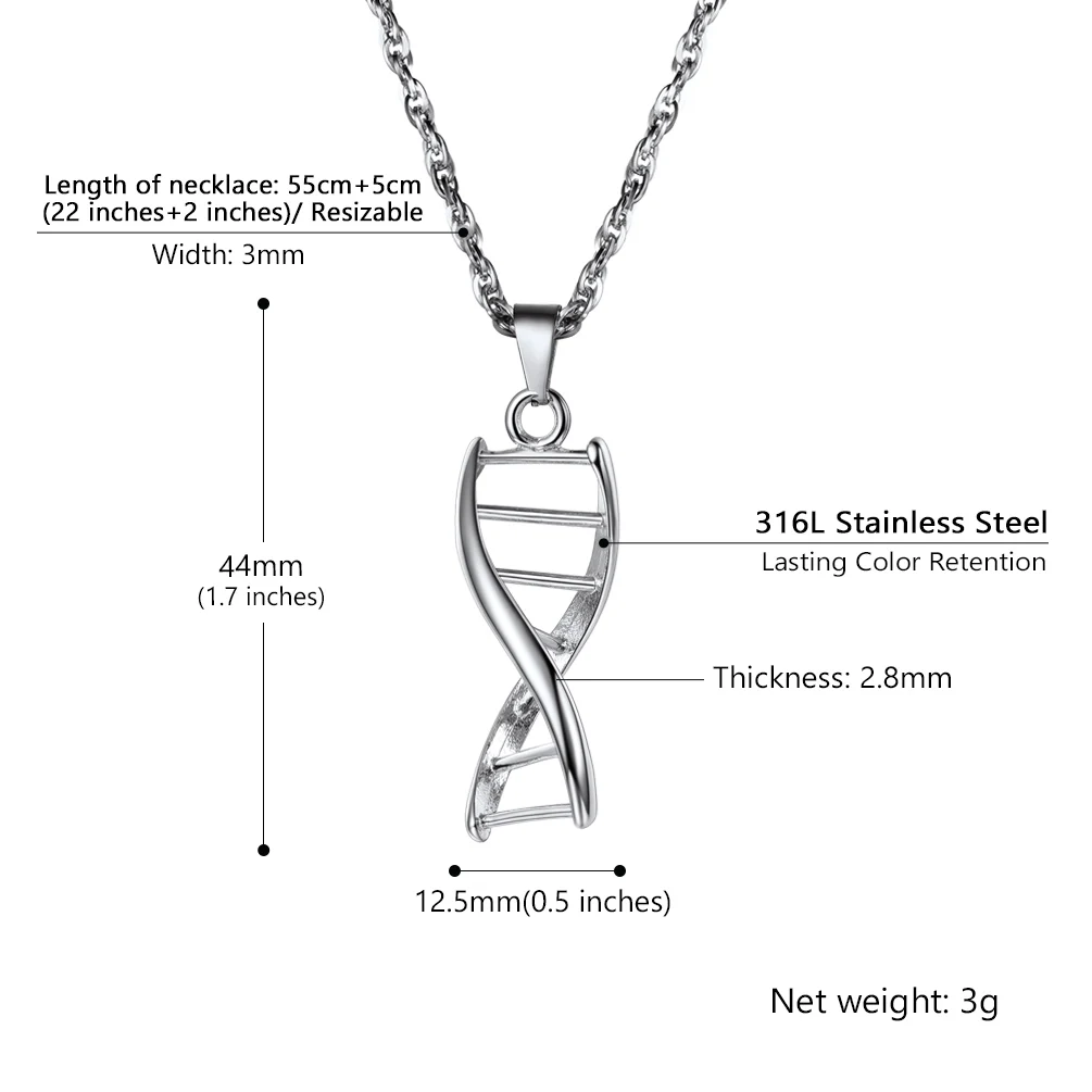 Starlord Stainless Steel DNA Pendant Necklace for Women Men Silver/Gold Color