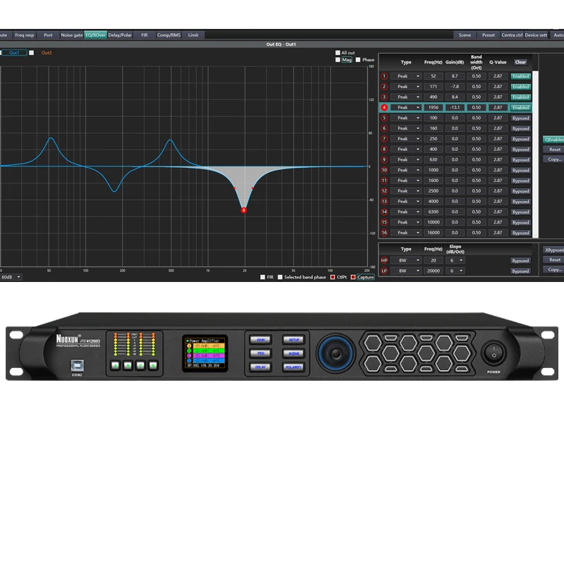 PX41250D 8 Ohm 1200W*4 DSP Digital Power Amplifiers High Powerful D Class 1U 4 Channels Power Amplifier Professional