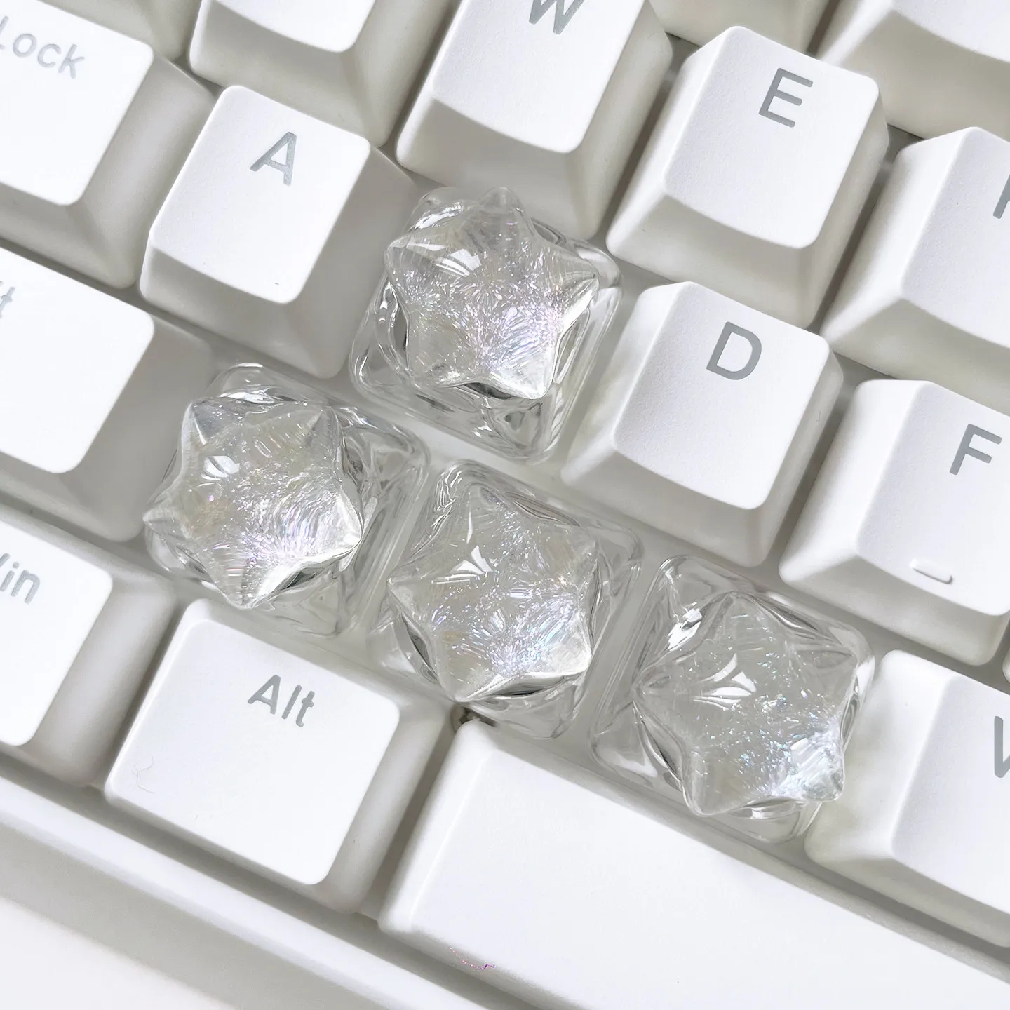 Translucent Star Keycaps Unique and Creative Pink Keycaps Cute Transparent 3D Resin Arrow Keys Mechanical Keyboard Replacement