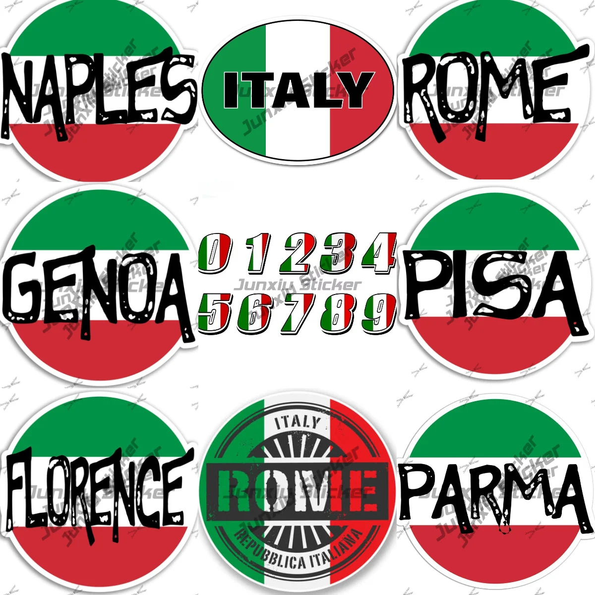 

Florence Naples Naples Pisa Rome Italy City Travel Vinyl Stickers The Italian Flag with Numbers Occlusion Scratch Outdoor PVC