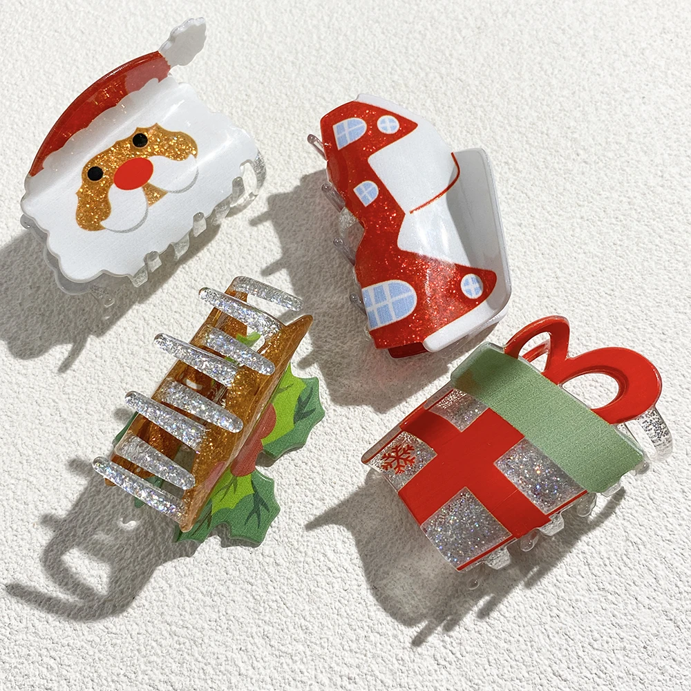 Christmas Tree Glitter Acrylic Hair Claw Clip Cute Festive Green Xmas Tree Banana Clip Women Holiday Party Hair Accessories view 3