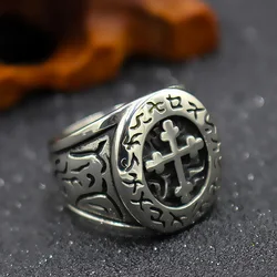 Men Vintage Lorraine Cross Ring Classic Orthodox 316L Stainless Steel Cross Signet Rings Men Punk Fashion Biker Jewelry Gift