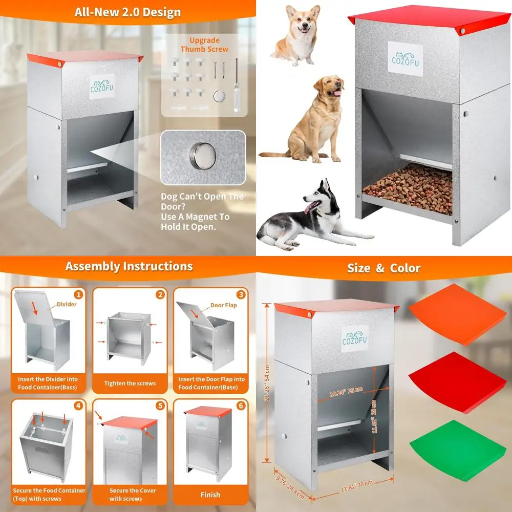 

Outdoor-Friendly Galvanized Metal Dog Feeder - Automatic Gravity Feed for All Sizes - Holds 25 lbs Dry Kibble