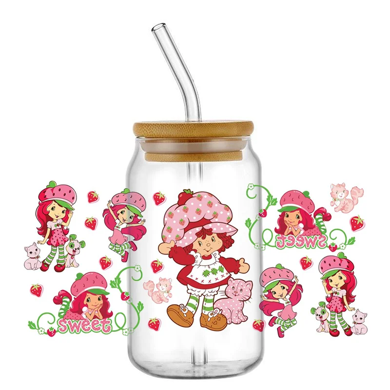 Miniso 30 types of cartoon strawberry girls pattern 16oz UV DTF Cup Wrap Cartoon Transfers Libbey Wrap Tumbler DIY Logo Sticker